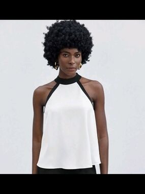 SHEIN White Halter Camisole with Black Contrast Trim (12)